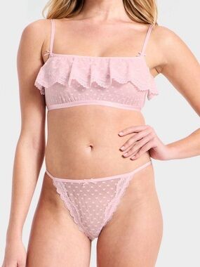 NWT,‎ Pink Heart Lace Bralette & Panty Set - Women Intimates